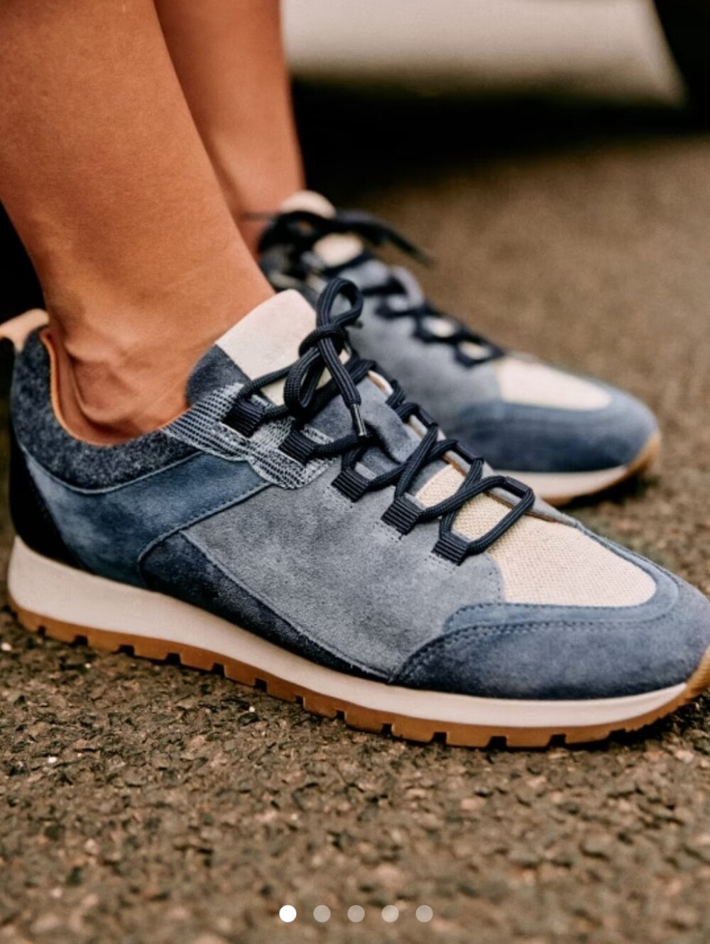 Sezane Alex Blue and Cream Suede Lace-Up Sneakers